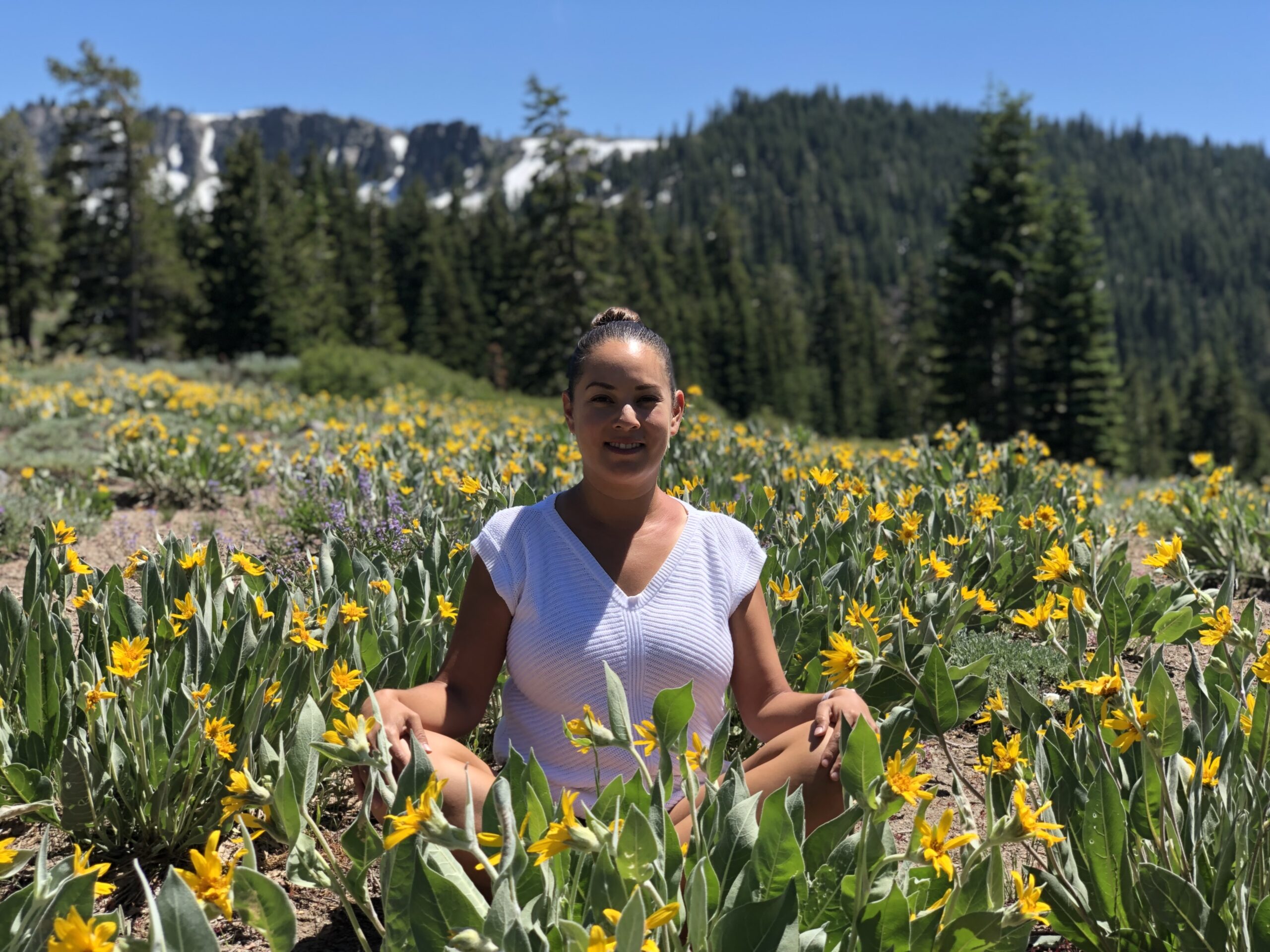 Lorena in flowers in Tahoe